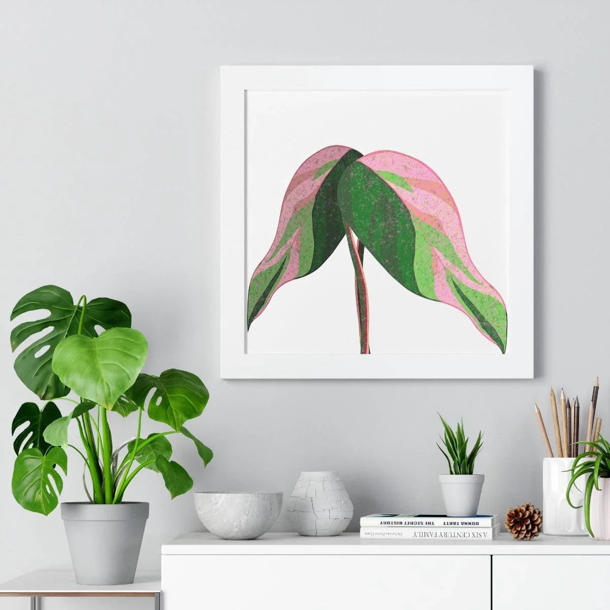 Pink Princess Philodendron Framed Print – Botanical Wall Art