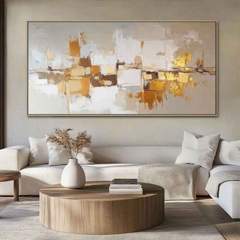 Handpainted Abstract Golden Oil Painting On Canvas Nordic Style Wall Art Picture Mural For Room Modern Home Decor