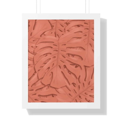 Coral Monstera Framed Print – Botanical Wall Art