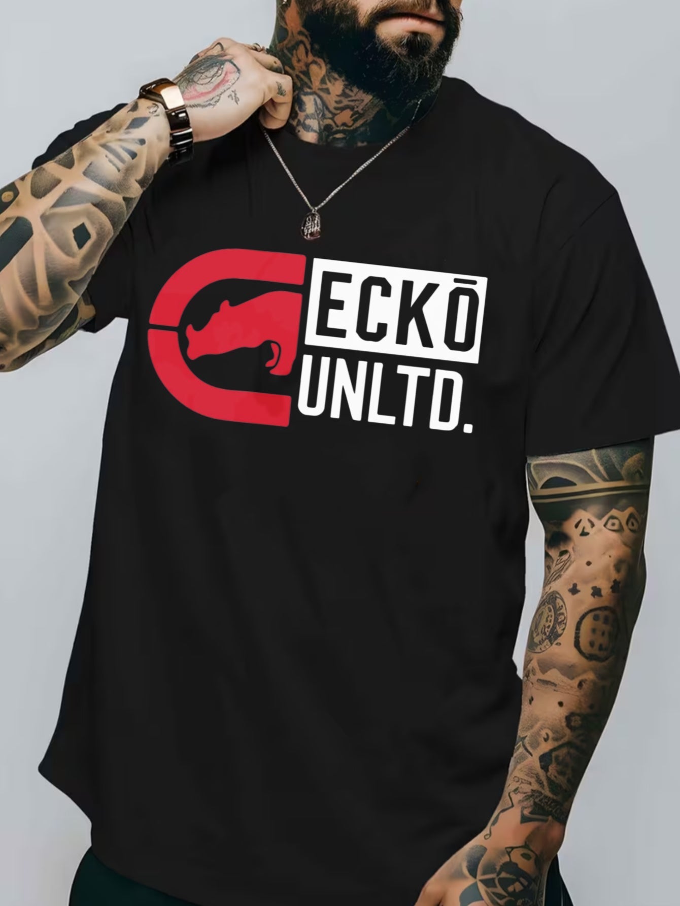 Men's Ecko Unltd. Graphic T-Shirt - Premium 100% Cotton Streetwear - Black with Red Rhino Logo