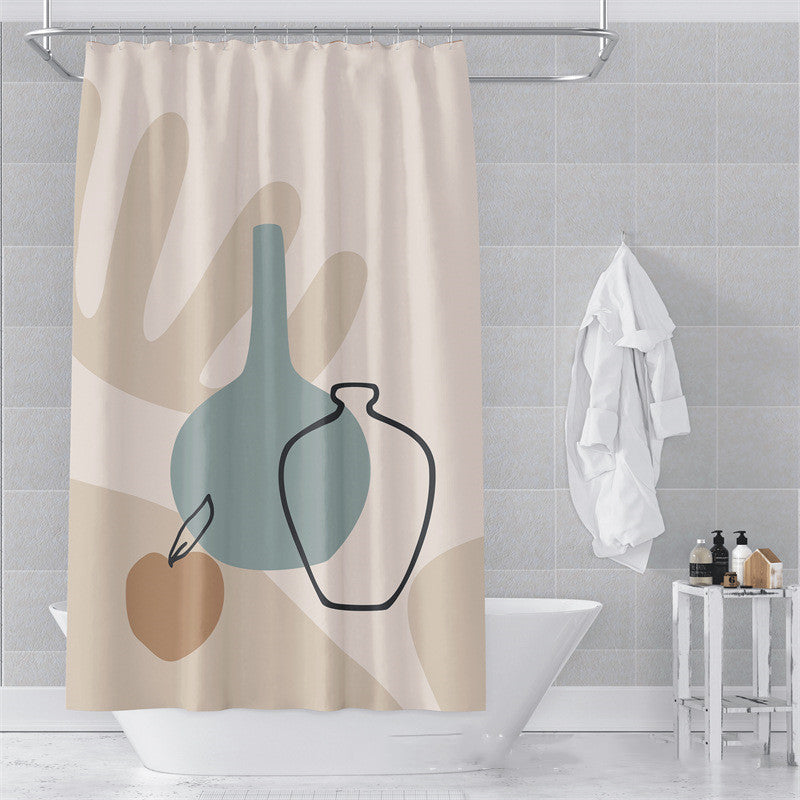 Morandi Abstract Art Shower Curtain - Luxury Waterproof Polyester Fabric with Muted Earth Tones for Modern Minimalist Decor