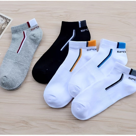 10 Pairs, Mixed-color Breathable Sports Socks, White, Black, Gray And Other Multi-color Matching, Fashionable Color Bar Decoration, Soft And Skin-friendly, Suitable For Running And Fitness, Daily Going Out, Can Be Used As Hol