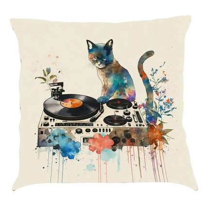 Musical Cats Printed Cotton Linen Pillowcase