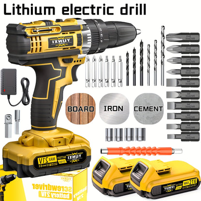 21V Multi-function Impact Drill Set Wireless Power w/ Battery And Quick Charger