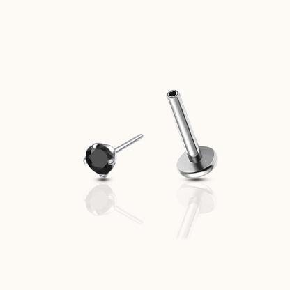 Classic Black 2mm CZ Threadless Labret Titanium Flat Back Earring