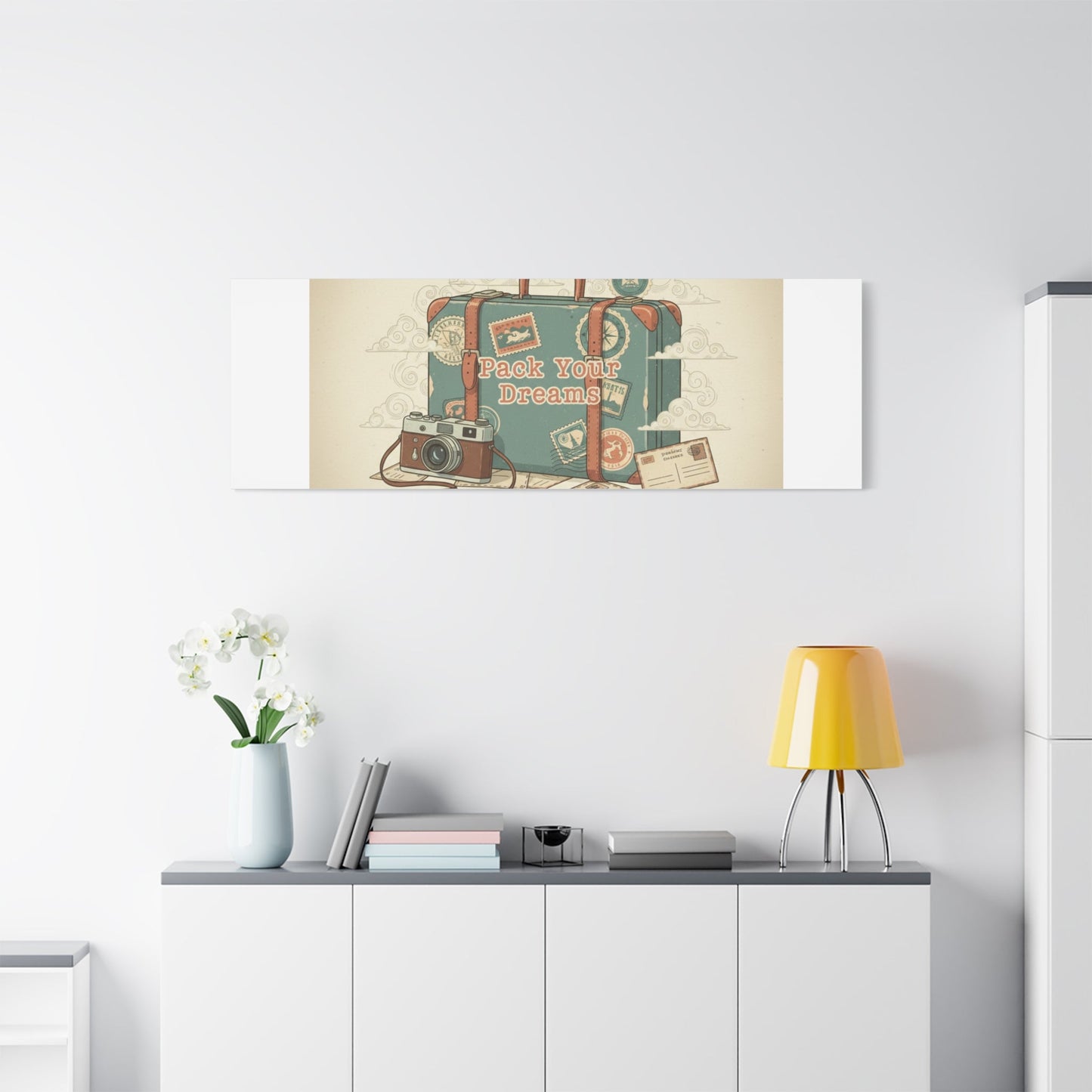 Pack Your Dreams Canvas | Retro Travel Postcard, Wanderlust Passport Stamp Art