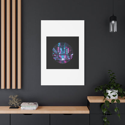 Neon Cyberpunk Cityscape Canvas | synthwave skyline, future city art