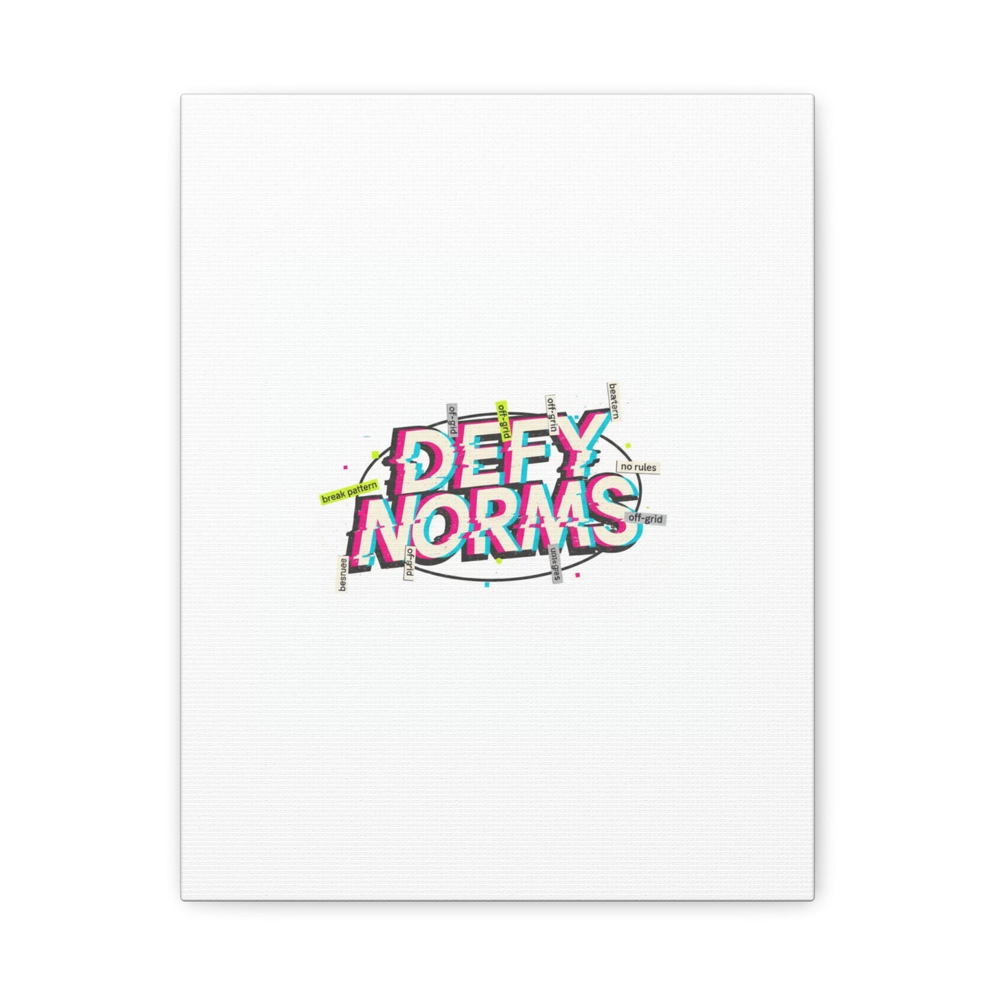 Defy Norms Canvas, Anti-Aesthetic Glitch Typography, Brutalist Poster Style