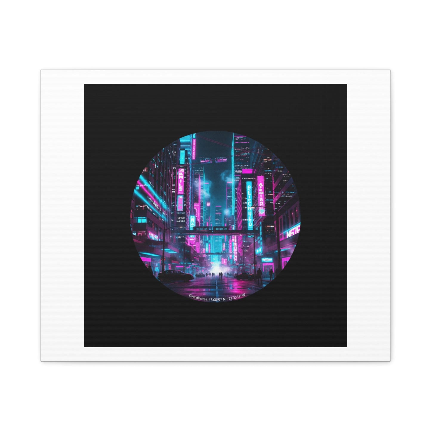 Neon Cyberpunk Cityscape Canvas | synthwave skyline, future city art