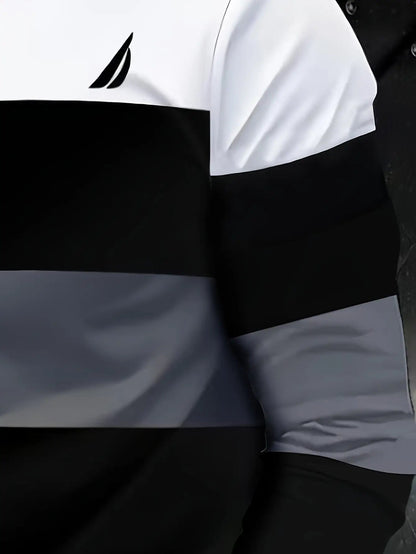 Men's & Teens Long Sleeve T-Shirt with Full-Body Striped Print - Black & White All-Season Casual Crew Neck Shirt, Suitable for Dad Gifts, Christmas Presents, Year-Round Wear - Machine Washable Digital Print Underwear