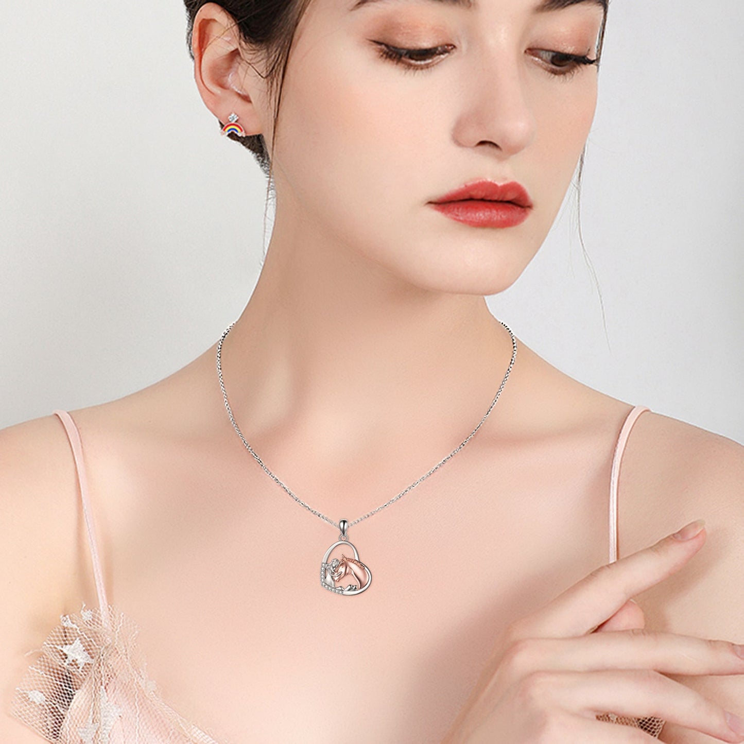 Sterling Silver Heart Pendant Necklace Embracing Horse Design