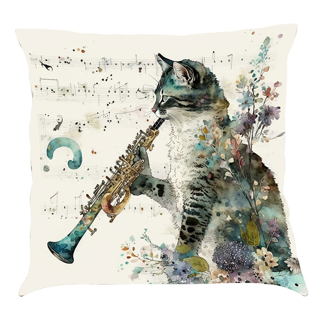 Musical Cats Printed Cotton Linen Pillowcase