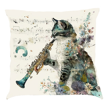 Musical Cats Printed Cotton Linen Pillowcase