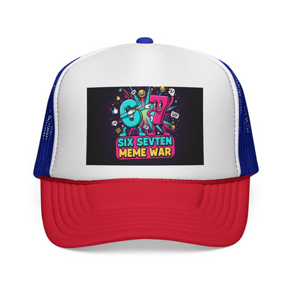 Trucker Cap - 'Six Seven Meme War' Colorful Retro Gaming Snapback