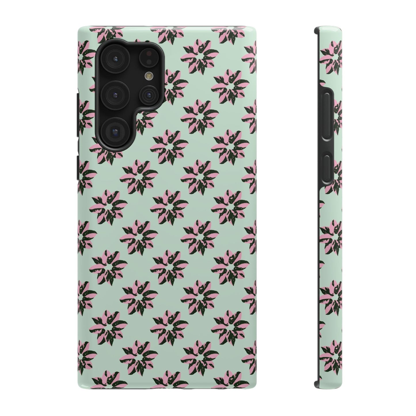 Pink Princess Philodendron Pattern Phone Case – Dual Layer Protective Cover