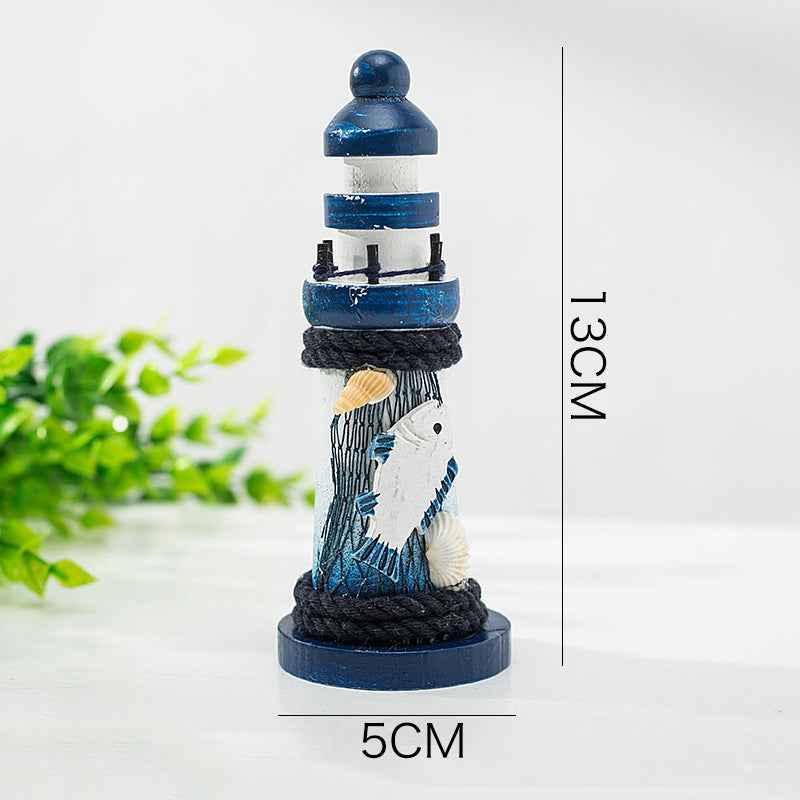 Mediterranean Style Wooden Pressing Die Ocean 13cm Small Lighthouse