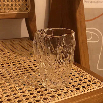 Small Group Hand Blown Irregular Design Pleated Glass Water Cup