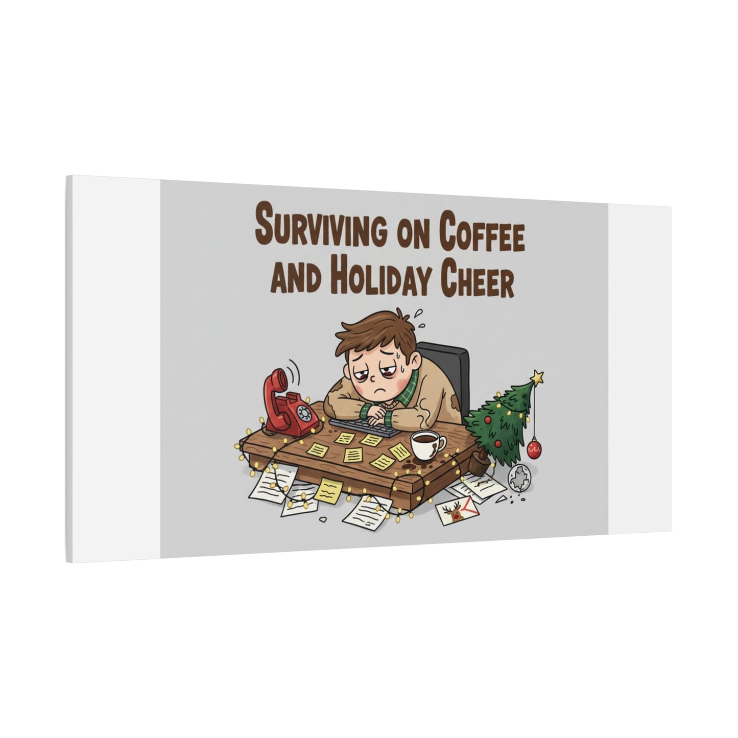 Surviving on Coffee and Holiday Cheer Canvas | Holiday Burnout, Festive But Tired