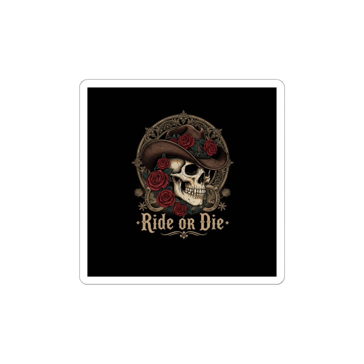 Western skull art Kiss-Cut Sticker | gothic Americana, desert noir
