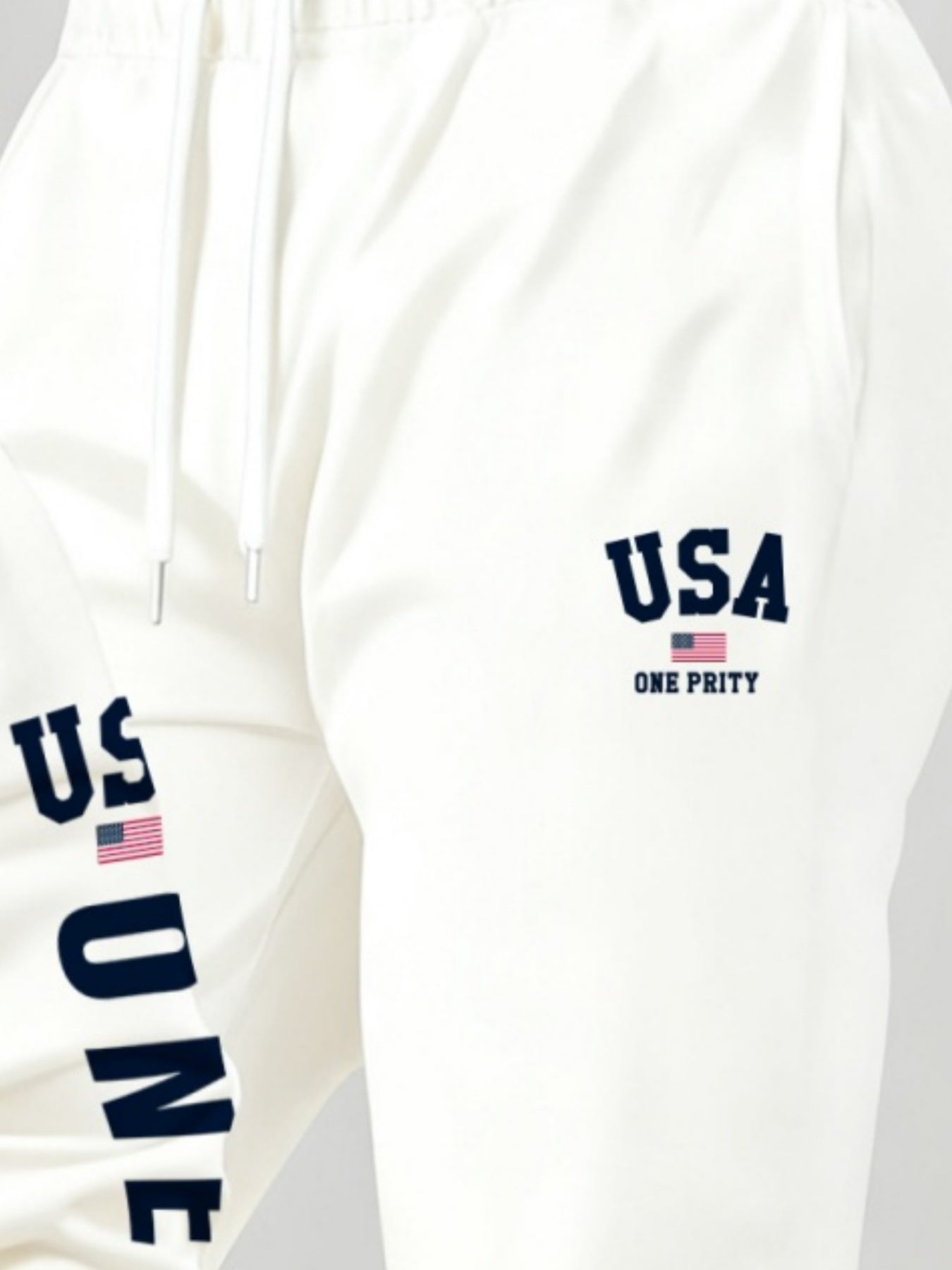 Men'S USA Flag Print Hoodie & Sweatpants Two-Piece Set - White with Red, White & Blue Design, Comfortable Warm Casual Streetwear Outfit, Regular Fit, Long Sleeve
