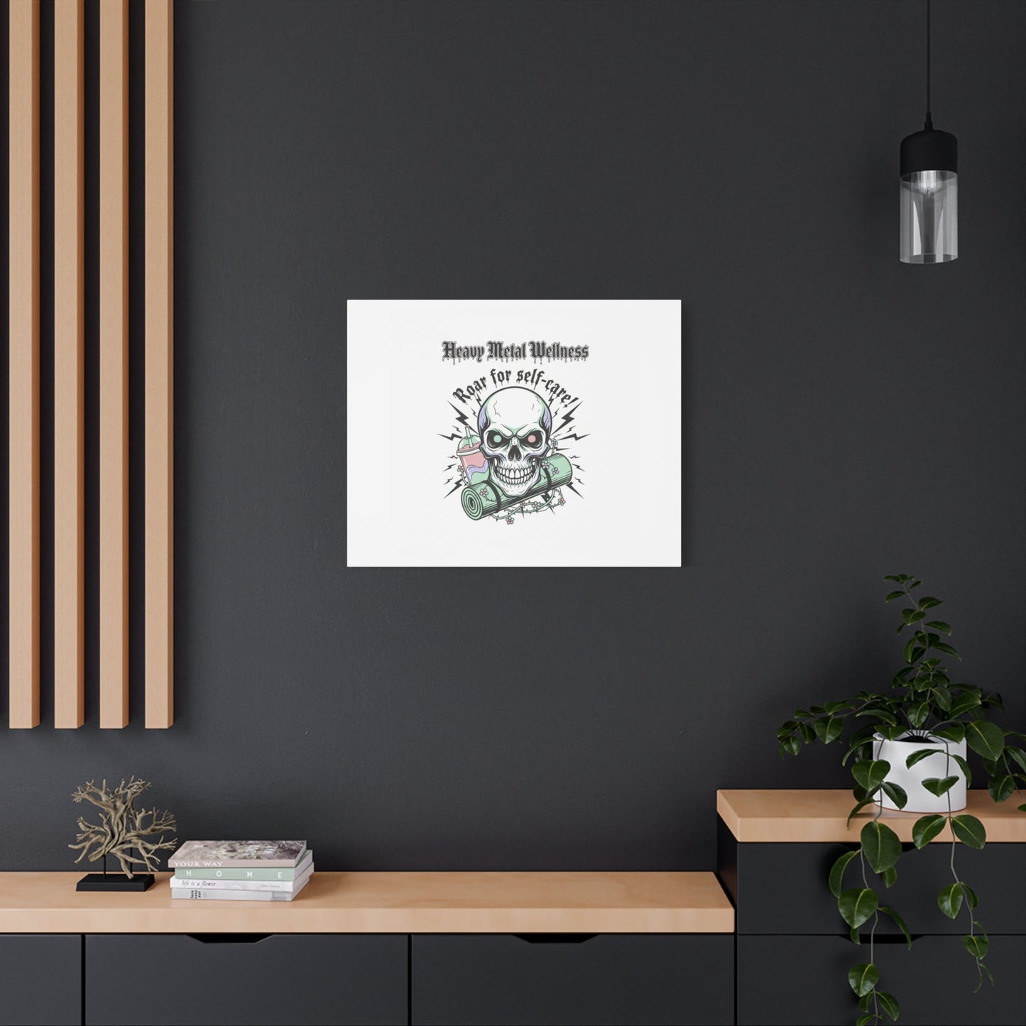 Roar for Self-Care Skull Canvas | heavy metal wellness, gothic wellness quote
