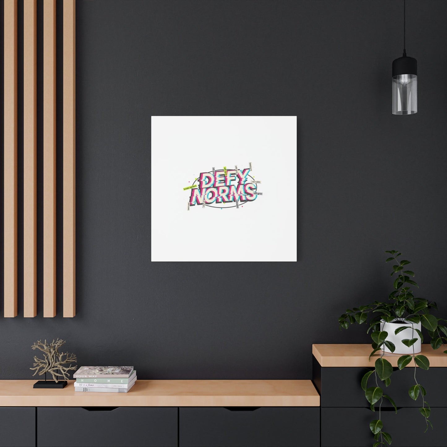 Defy Norms Canvas, Anti-Aesthetic Glitch Typography, Brutalist Poster Style