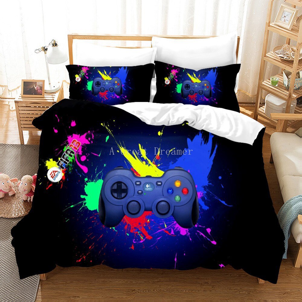 Digital 3D Game Controller Pattern Printed Bedding Three-Piece Set