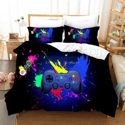 Digital 3D Game Controller Pattern Printed Bedding Three-Piece Set