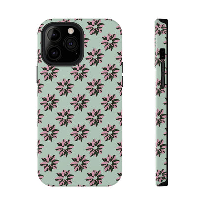 Pink Princess Philodendron Pattern Phone Case – Dual Layer Protective Cover