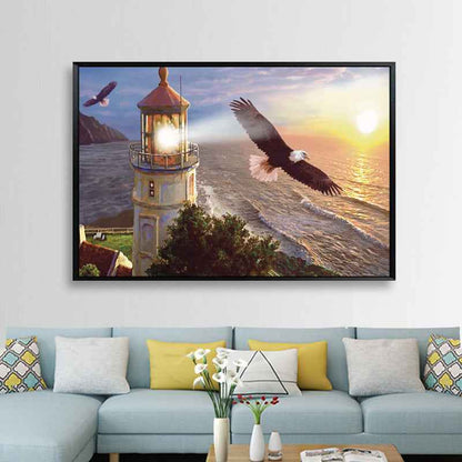 Lighthouse Eagle Flying Over Diamond Painting Living Room Decoration