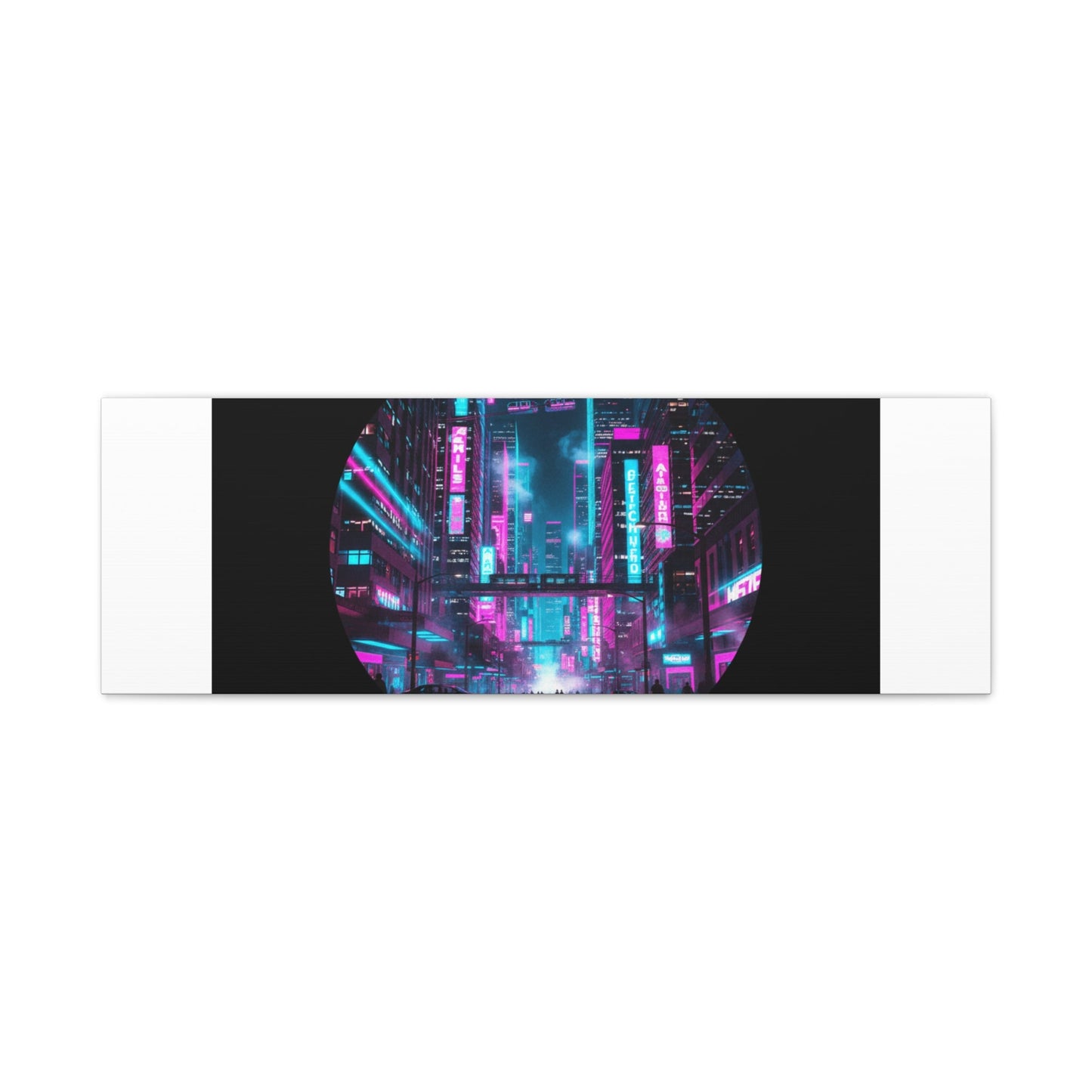 Neon Cyberpunk Cityscape Canvas | synthwave skyline, future city art