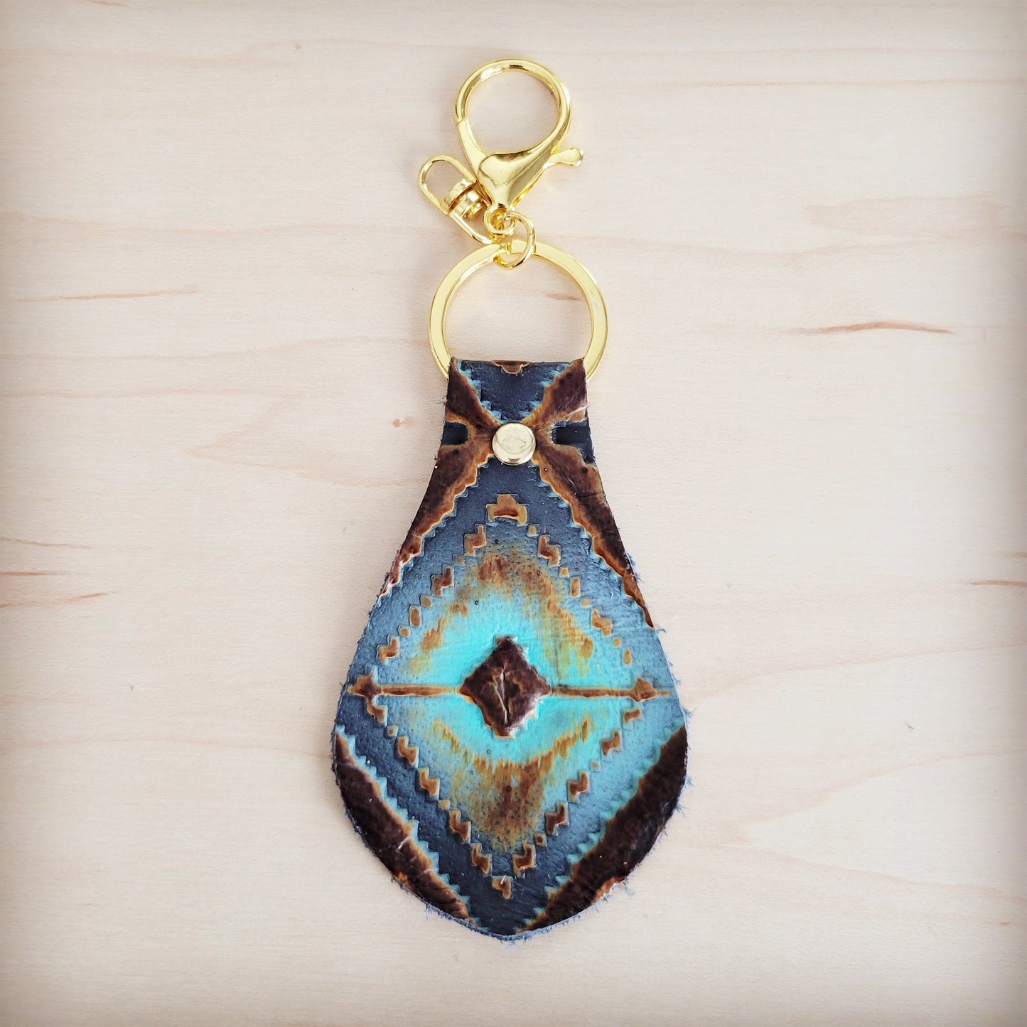 Embossed Leather Key Chain - Blue Navajo 700a