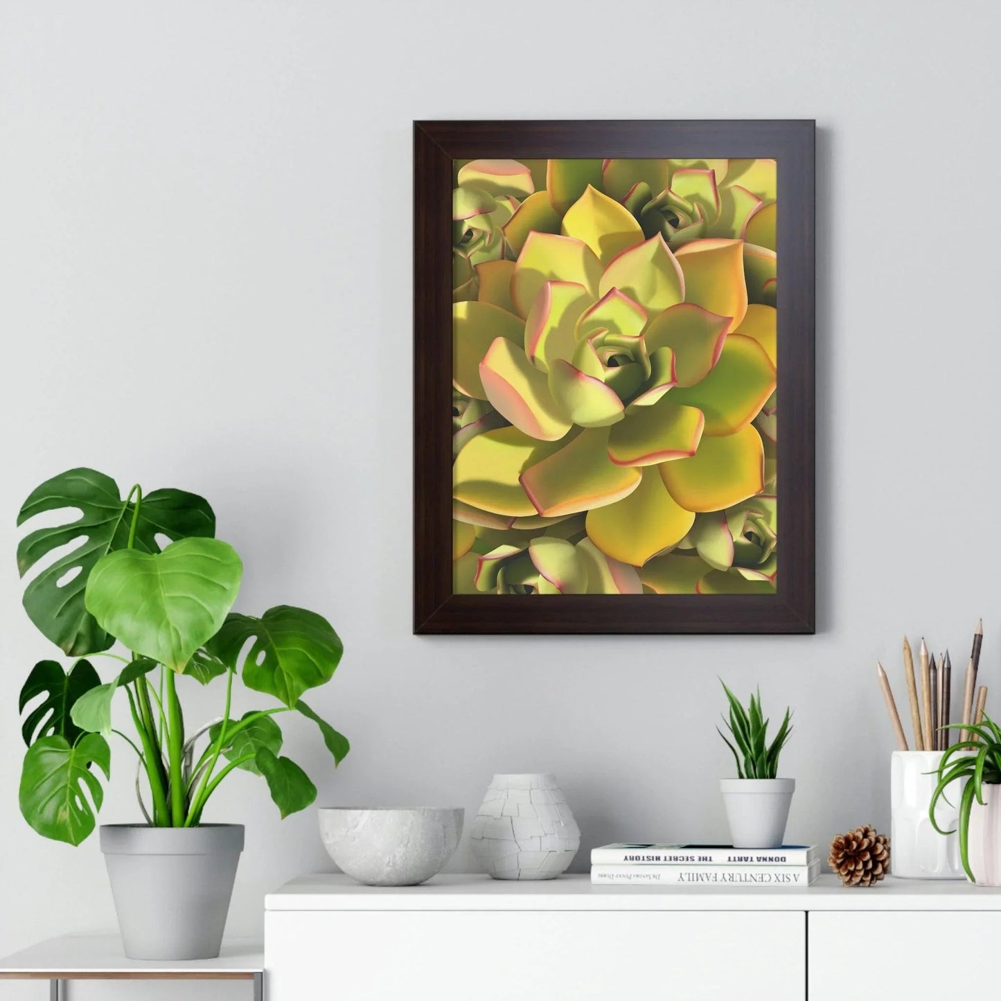 Noble Aeonium Succulent Pattern Framed Print – Botanical Wall Art