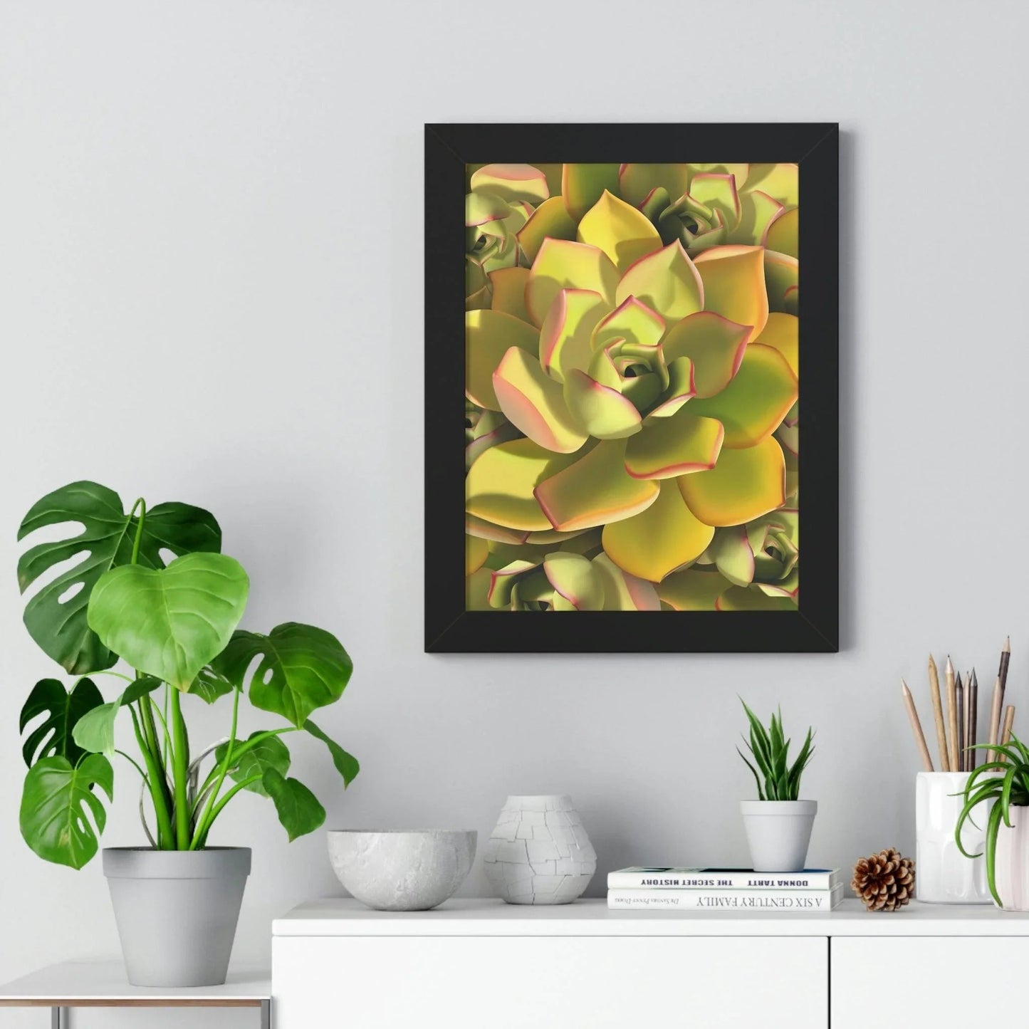 Noble Aeonium Succulent Pattern Framed Print – Botanical Wall Art