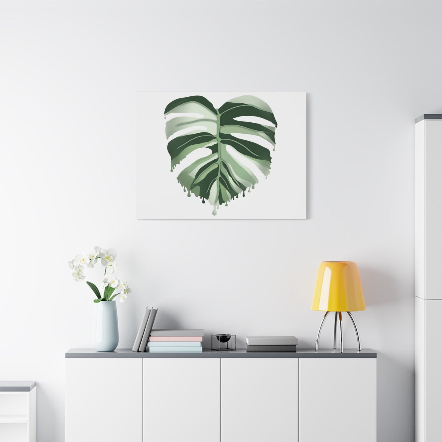 Melting Monstera Albo Canvas Print – Botanical Wall Art