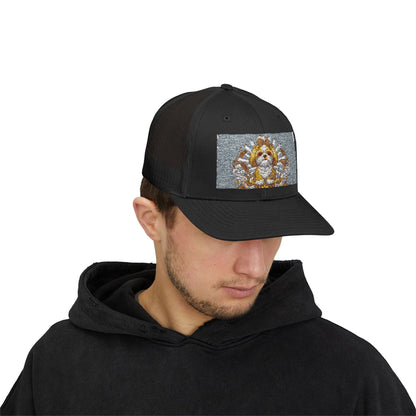 Trucker Cap — Gold Floral Mandala Patch Snapback