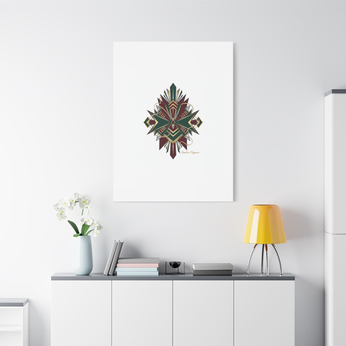 Art Deco geometric brass print Canvas | Neo-Deco chrome & gold fan motif