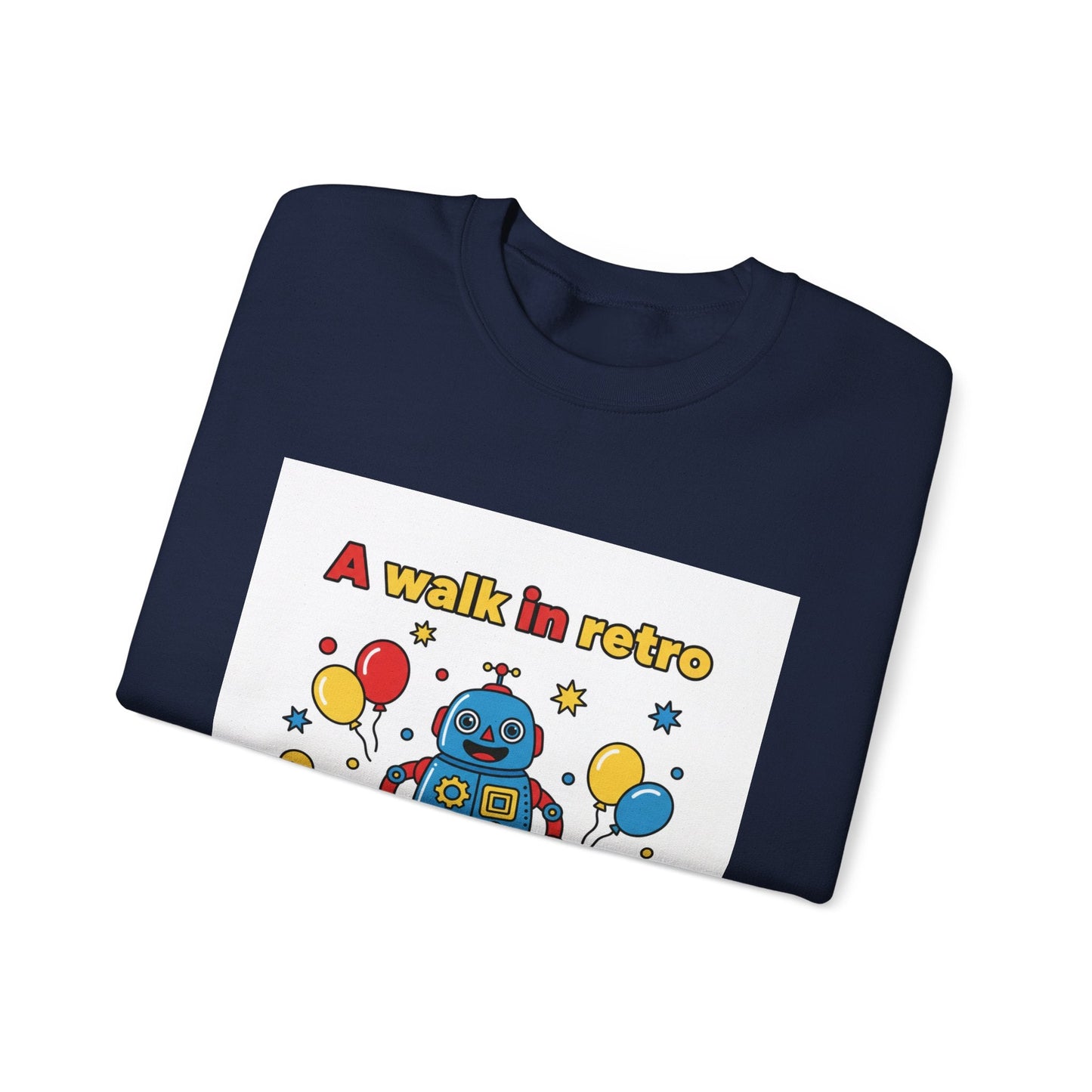 Retro Toy Robot Crewneck Sweatshirt | Throwback Kid, Primary Color Retro