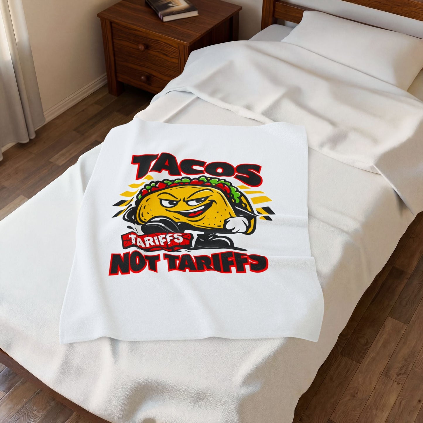 Tacos Not Tariffs Blanket | taco pun, protest typography