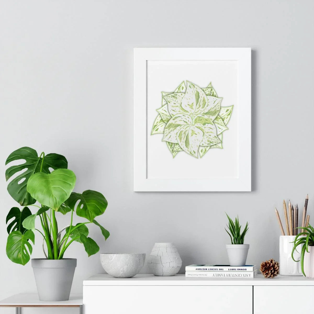 Snow Queen Pothos Framed Print – Botanical Wall Art