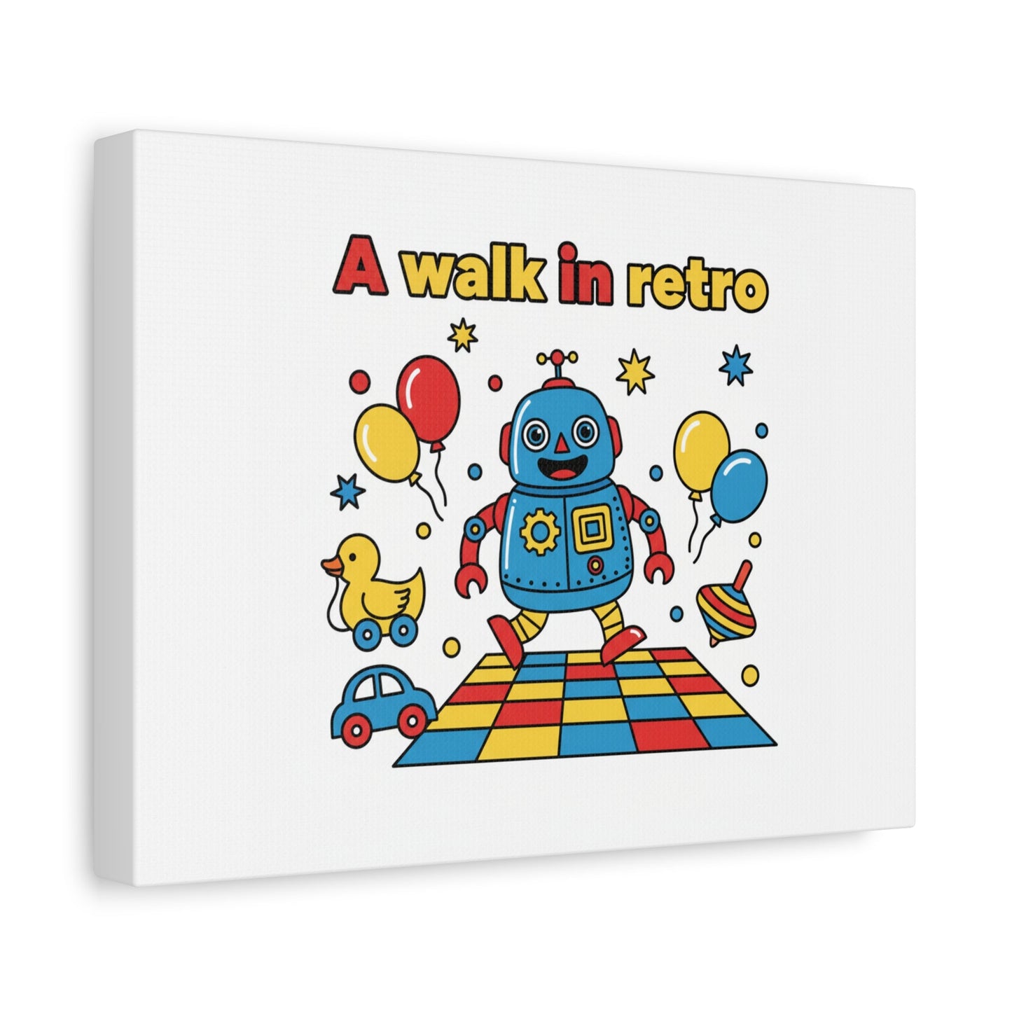 Retro Toy Robot Canvas | Throwback Kid, Primary Color Nostalgia