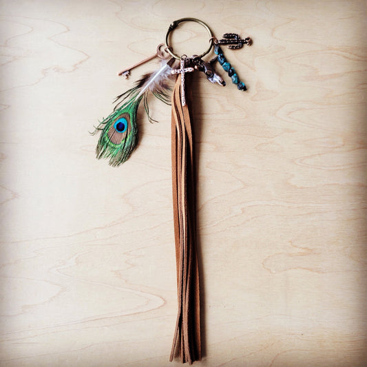 **Boho Western Leather Boot Bling Charm Peacock & Turquoise 500h