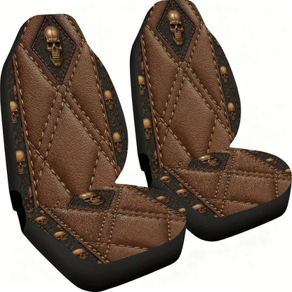 2pcs Brown Skull Car Seat Covers Suitable for Front Seats, High Back Design, Material, Suitable for Cars, SUVs and Trucks, Women's Car Accessories, Christmas Eve Scares, Halloween, Special Promotion Clearance.