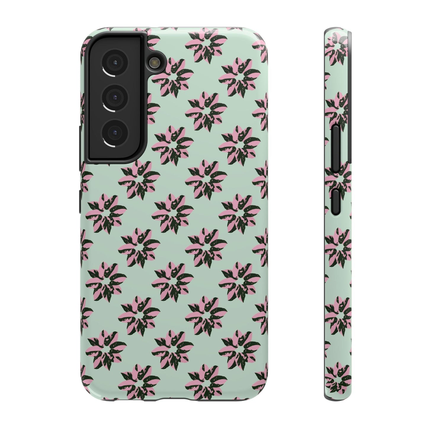 Pink Princess Philodendron Pattern Phone Case – Dual Layer Protective Cover