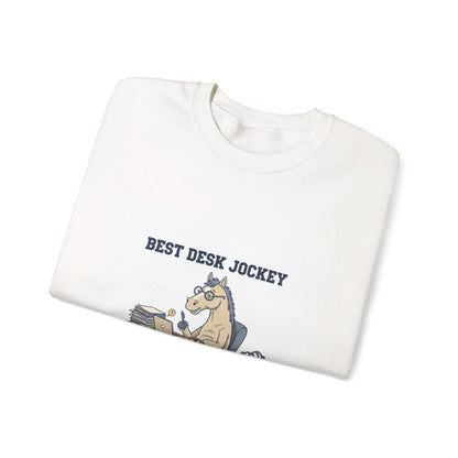 Workhorse Desk Jockey Sweatshirt | corporate burnout parody, collegiate horse design