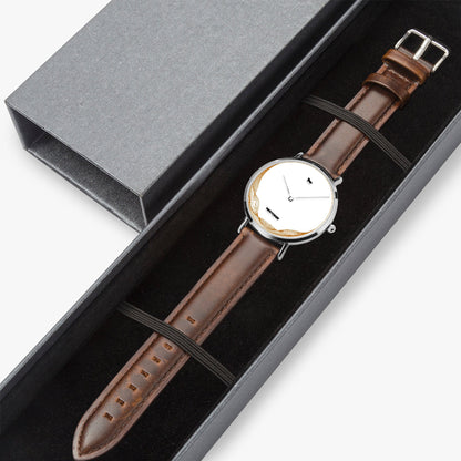 162. Ultra-Thin Leather Strap Quartz Watch (Silver)