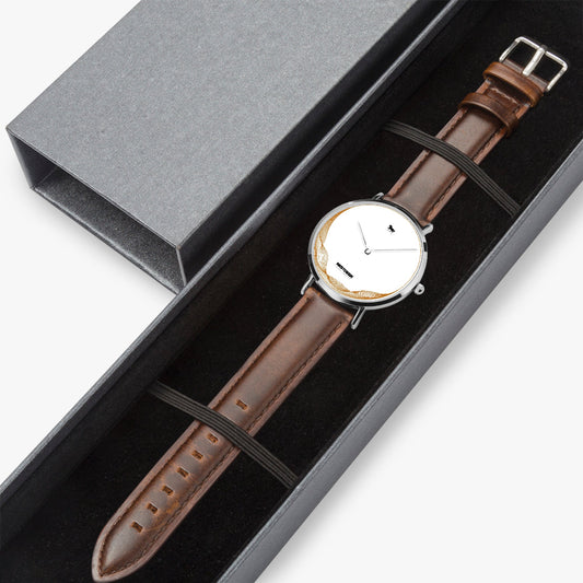 162. Ultra-Thin Leather Strap Quartz Watch (Silver)