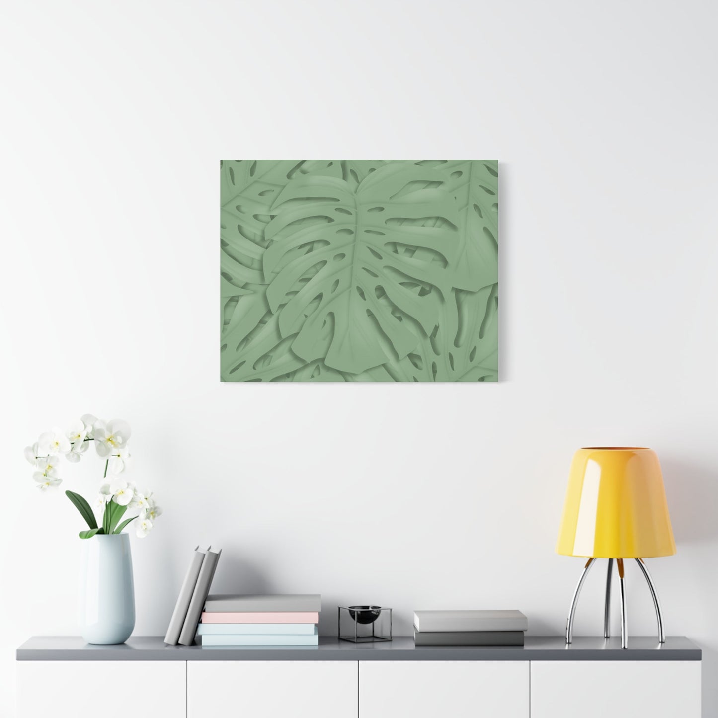 Sage Green Monstera Canvas Print – Botanical Wall Art