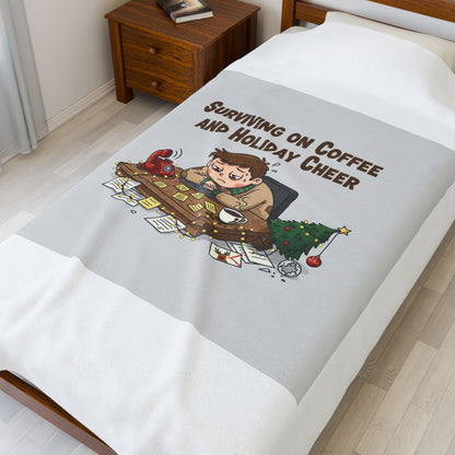 Surviving on Coffee and Holiday Cheer Velveteen Blanket | holiday burnout, festive but tired