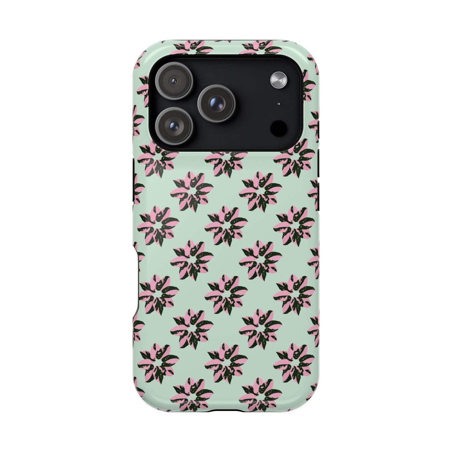 Pink Princess Philodendron Pattern Phone Case – Dual Layer Protective Cover